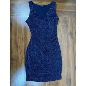 Trixxi Clothing Company Navy Blue Sparkly Sleeveless Ruched Bodycon Dress Size S